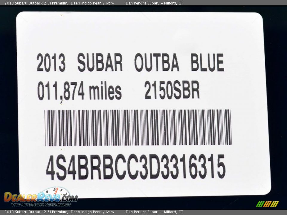2013 Subaru Outback 2.5i Premium Deep Indigo Pearl / Ivory Photo #16