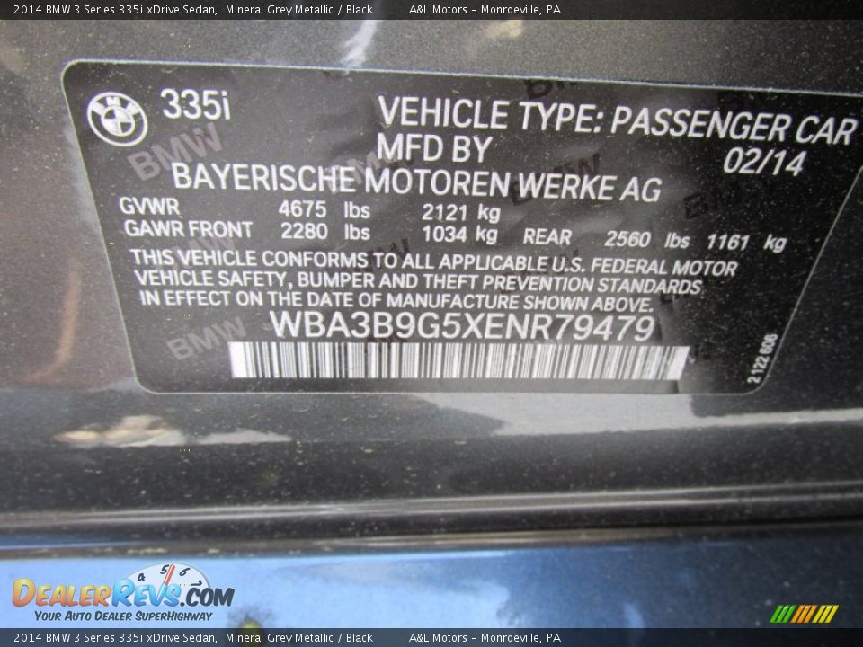 2014 BMW 3 Series 335i xDrive Sedan Mineral Grey Metallic / Black Photo #19