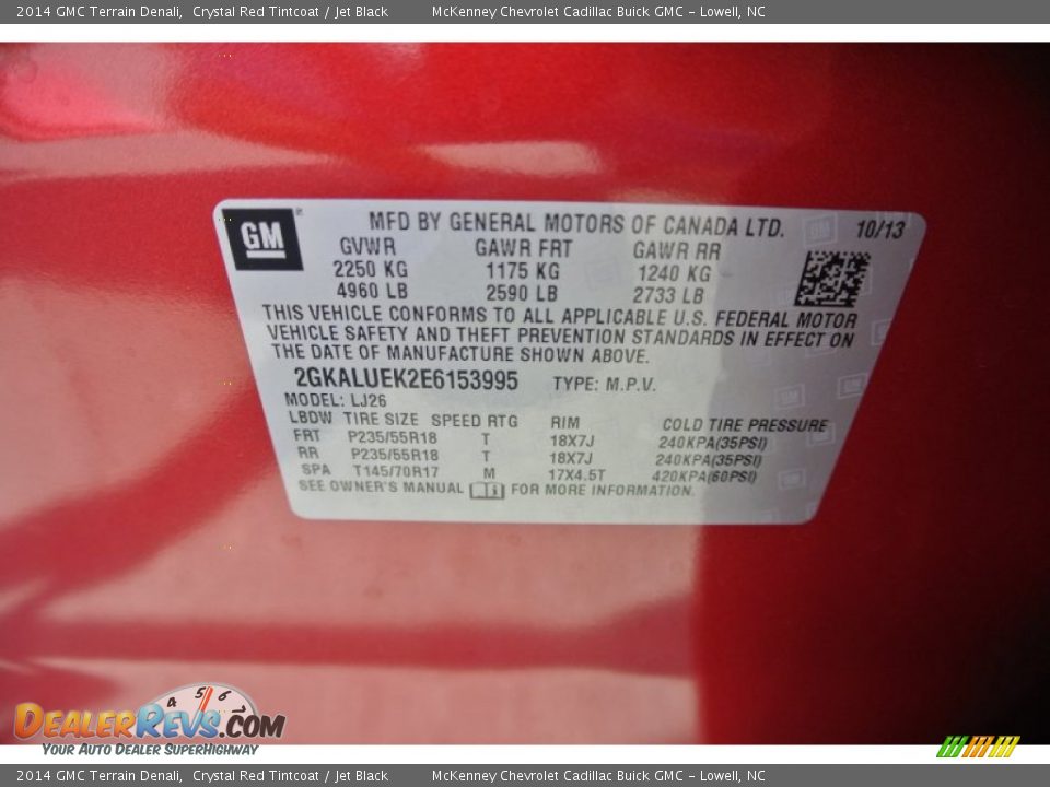 2014 GMC Terrain Denali Crystal Red Tintcoat / Jet Black Photo #7