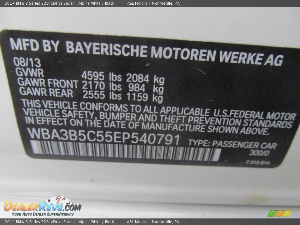 2014 BMW 3 Series 328i xDrive Sedan Alpine White / Black Photo #19