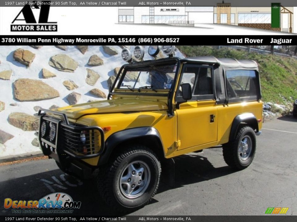 1997 Land Rover Defender 90 Soft Top AA Yellow / Charcoal Twill Photo #1