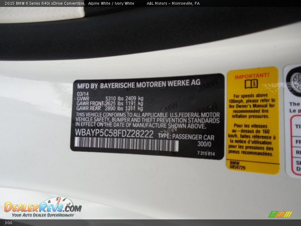 BMW Color Code 300 Alpine White