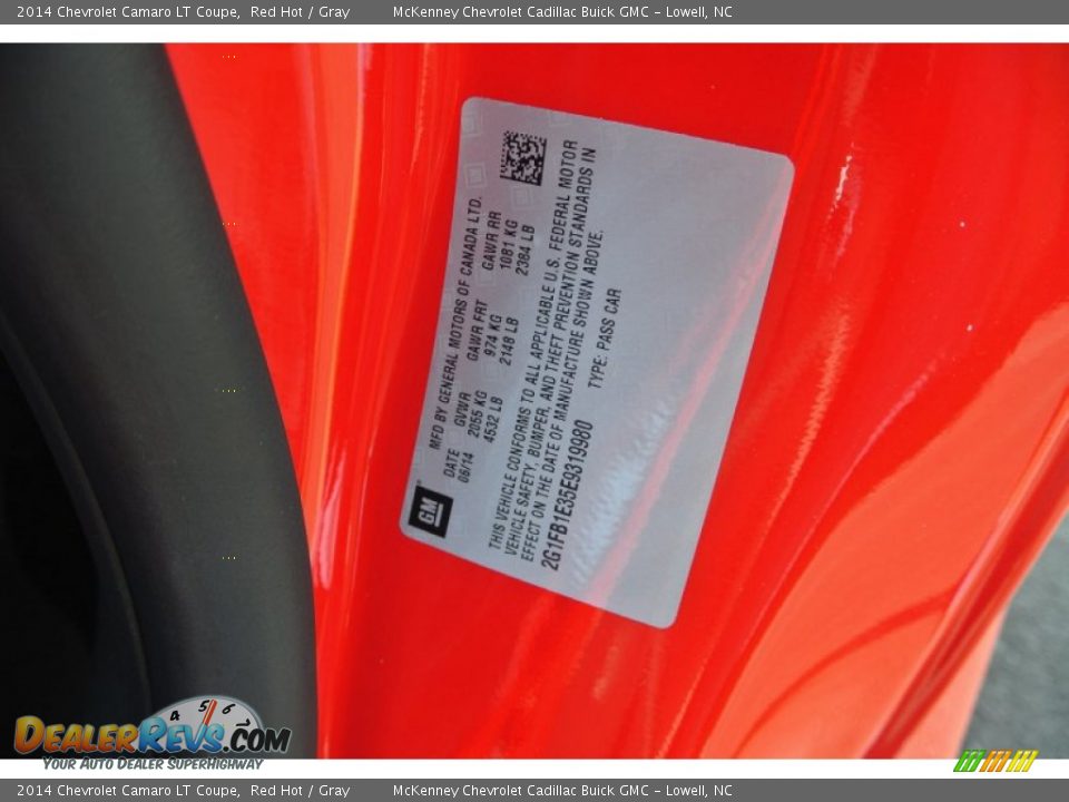 2014 Chevrolet Camaro LT Coupe Red Hot / Gray Photo #7