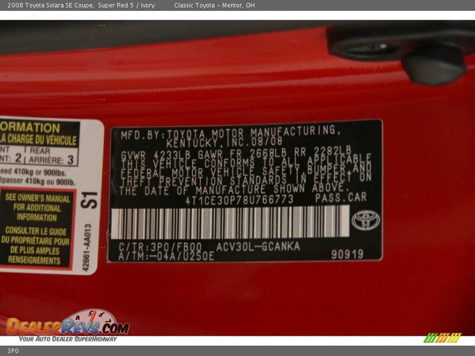 Toyota Color Code 3P0 Super Red 5