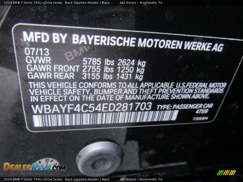 2014 BMW 7 Series 740Li xDrive Sedan Black Sapphire Metallic / Black Photo #19