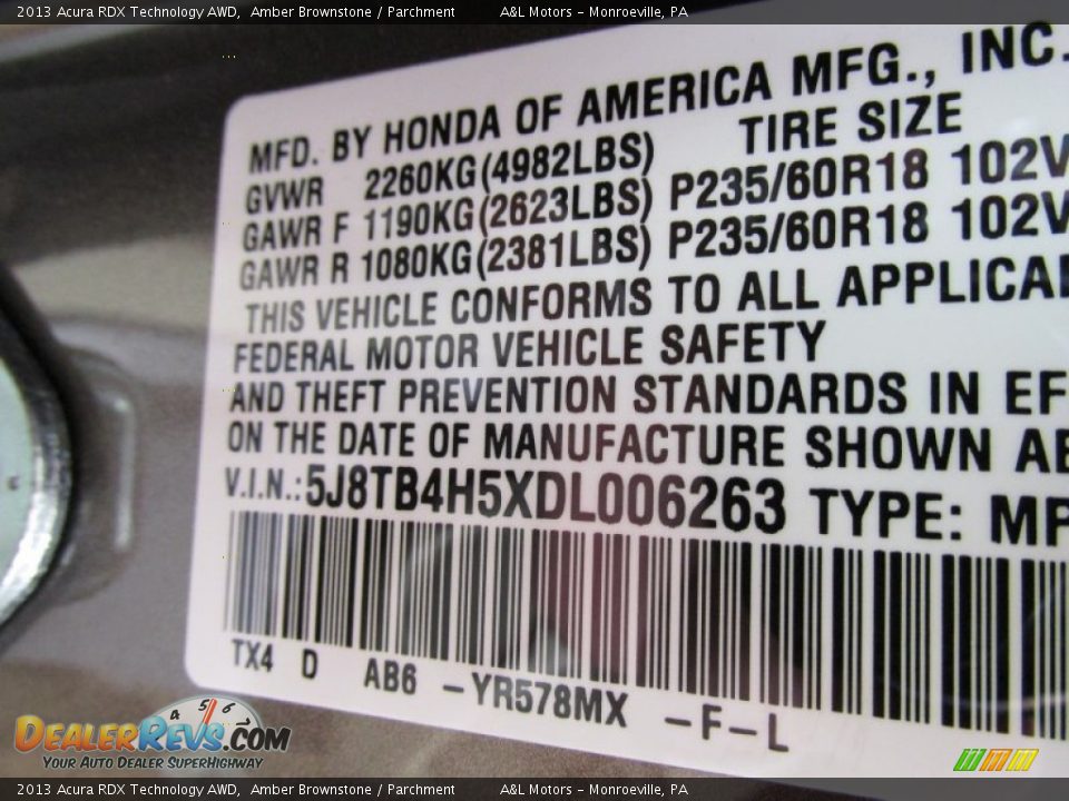 2013 Acura RDX Technology AWD Amber Brownstone / Parchment Photo #19