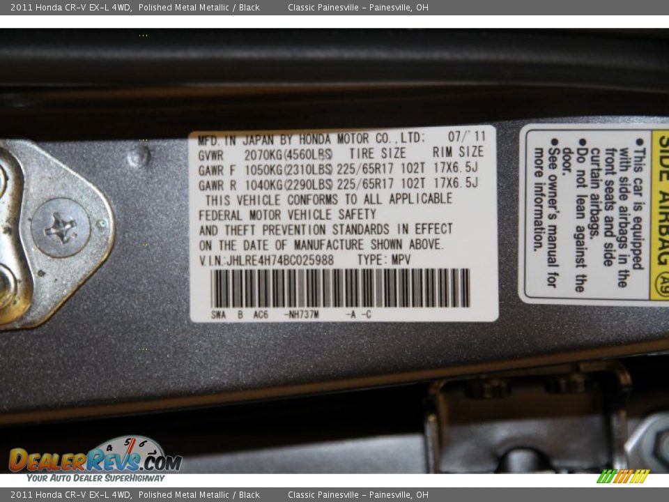 2011 Honda CR-V EX-L 4WD Polished Metal Metallic / Black Photo #19