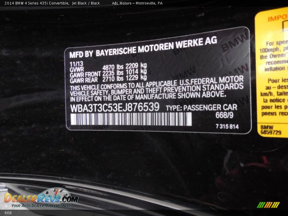 BMW Color Code 668 Jet Black