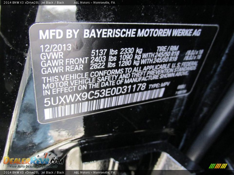 2014 BMW X3 xDrive28i Jet Black / Black Photo #19