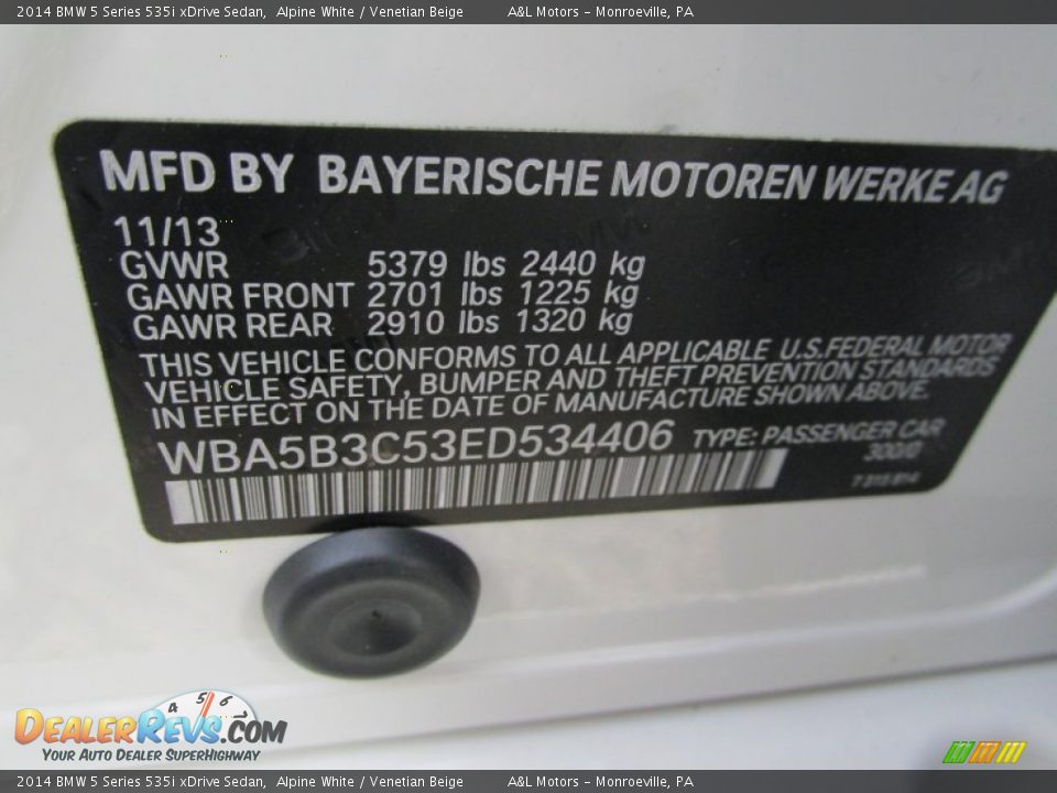 2014 BMW 5 Series 535i xDrive Sedan Alpine White / Venetian Beige Photo #19