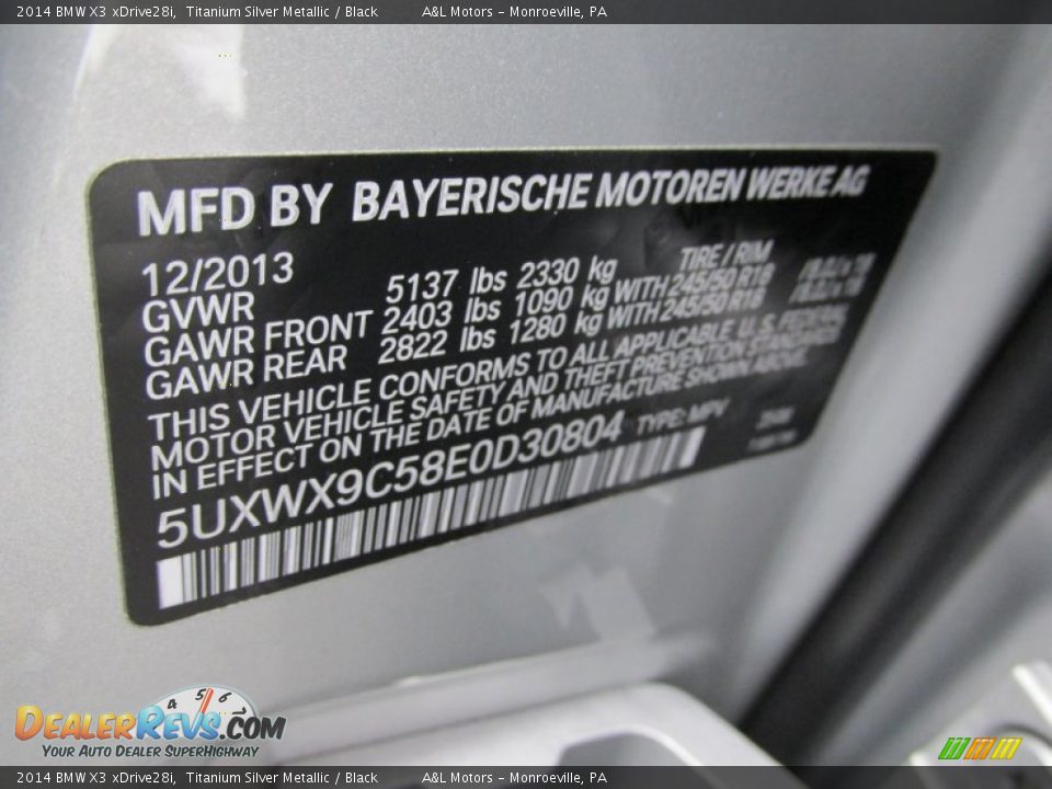 2014 BMW X3 xDrive28i Titanium Silver Metallic / Black Photo #18