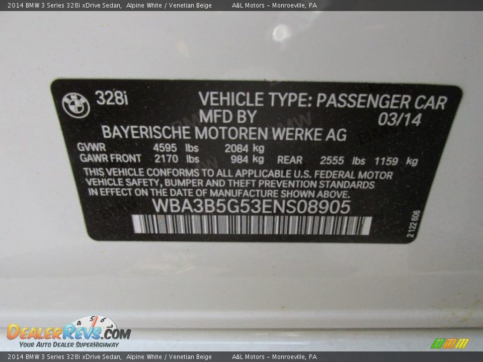 2014 BMW 3 Series 328i xDrive Sedan Alpine White / Venetian Beige Photo #19