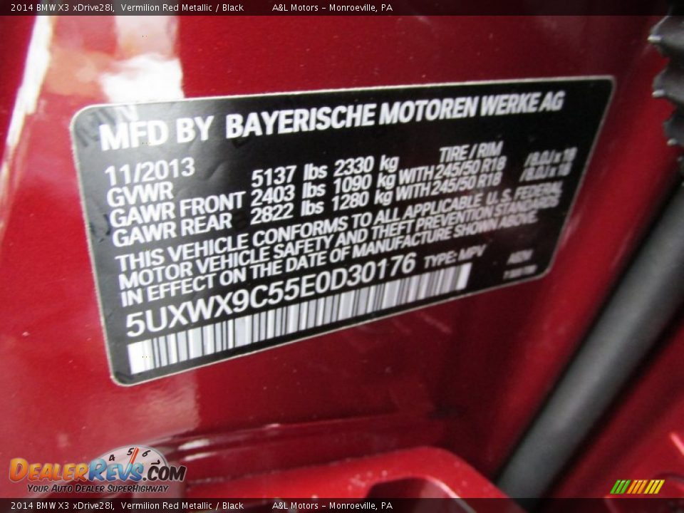 2014 BMW X3 xDrive28i Vermilion Red Metallic / Black Photo #19