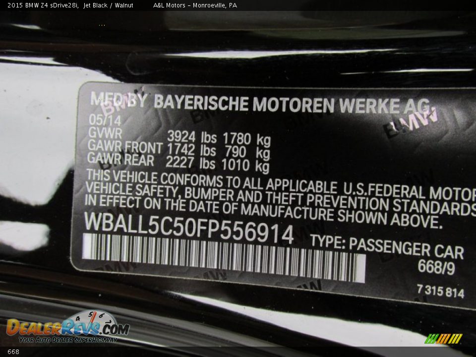 BMW Color Code 668 Jet Black