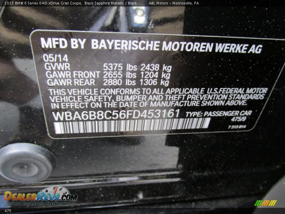 BMW Color Code 475 Black Sapphire Metallic