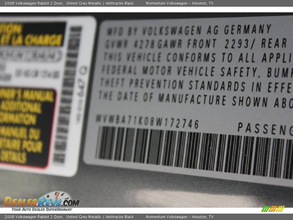 2008 Volkswagen Rabbit 2 Door United Grey Metallic / Anthracite Black Photo #35