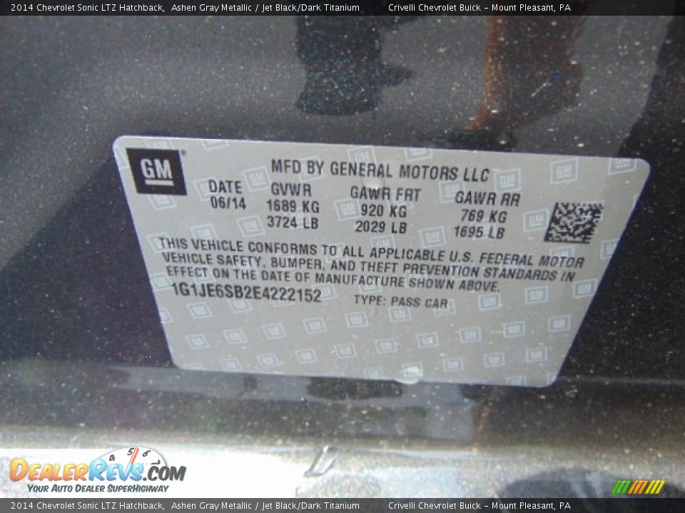 2014 Chevrolet Sonic LTZ Hatchback Ashen Gray Metallic / Jet Black/Dark Titanium Photo #20