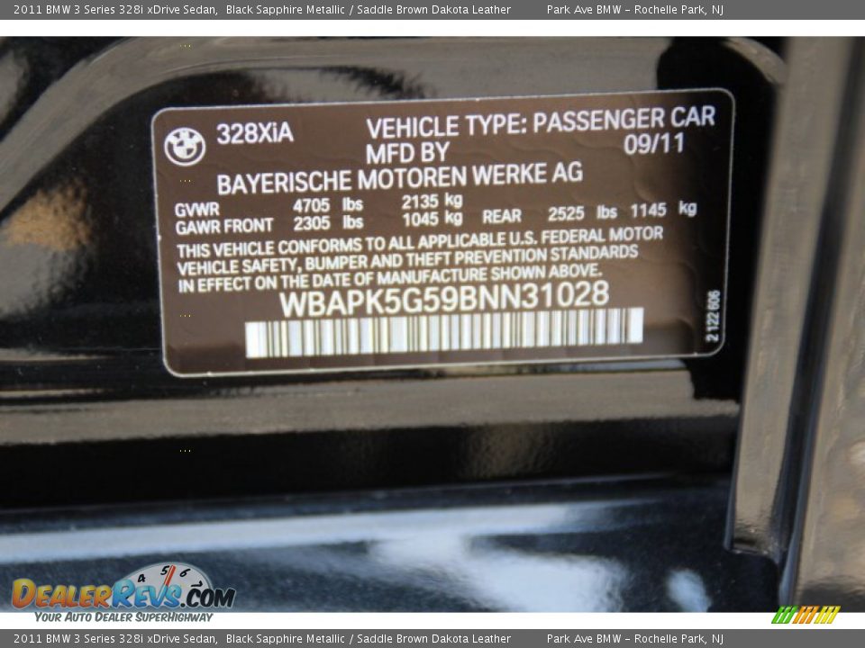 2011 BMW 3 Series 328i xDrive Sedan Black Sapphire Metallic / Saddle Brown Dakota Leather Photo #33