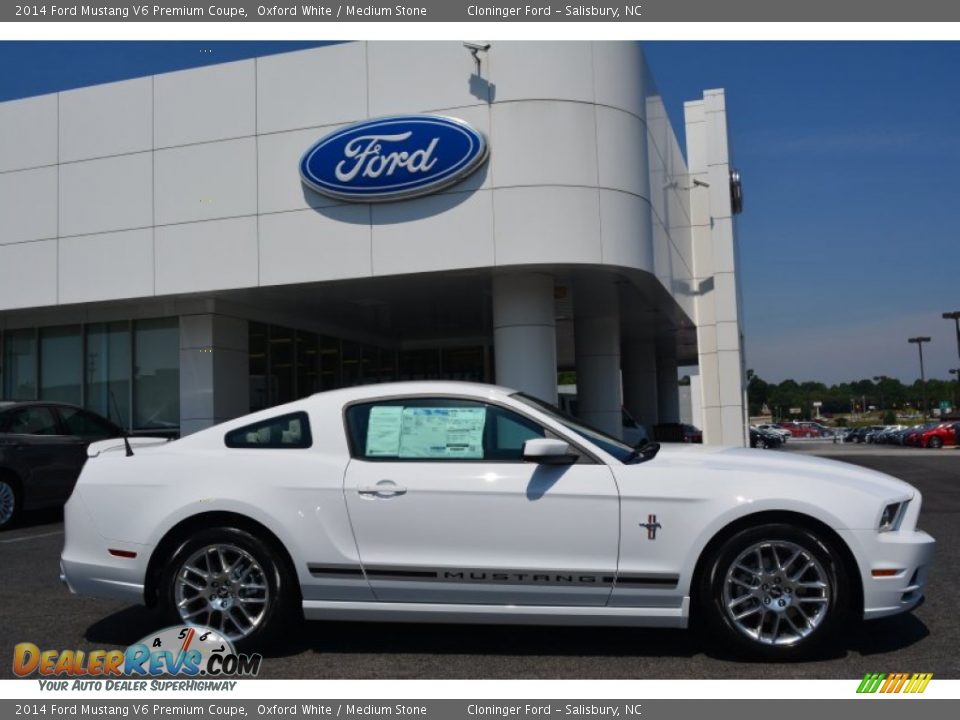 2014 Ford Mustang V6 Premium Coupe Oxford White / Medium Stone Photo #2