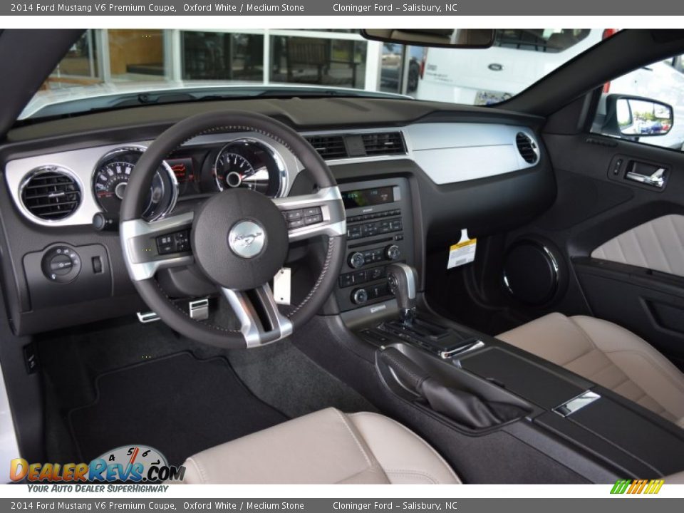 2014 Ford Mustang V6 Premium Coupe Oxford White / Medium Stone Photo #7