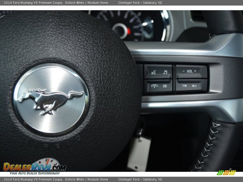 2014 Ford Mustang V6 Premium Coupe Oxford White / Medium Stone Photo #18