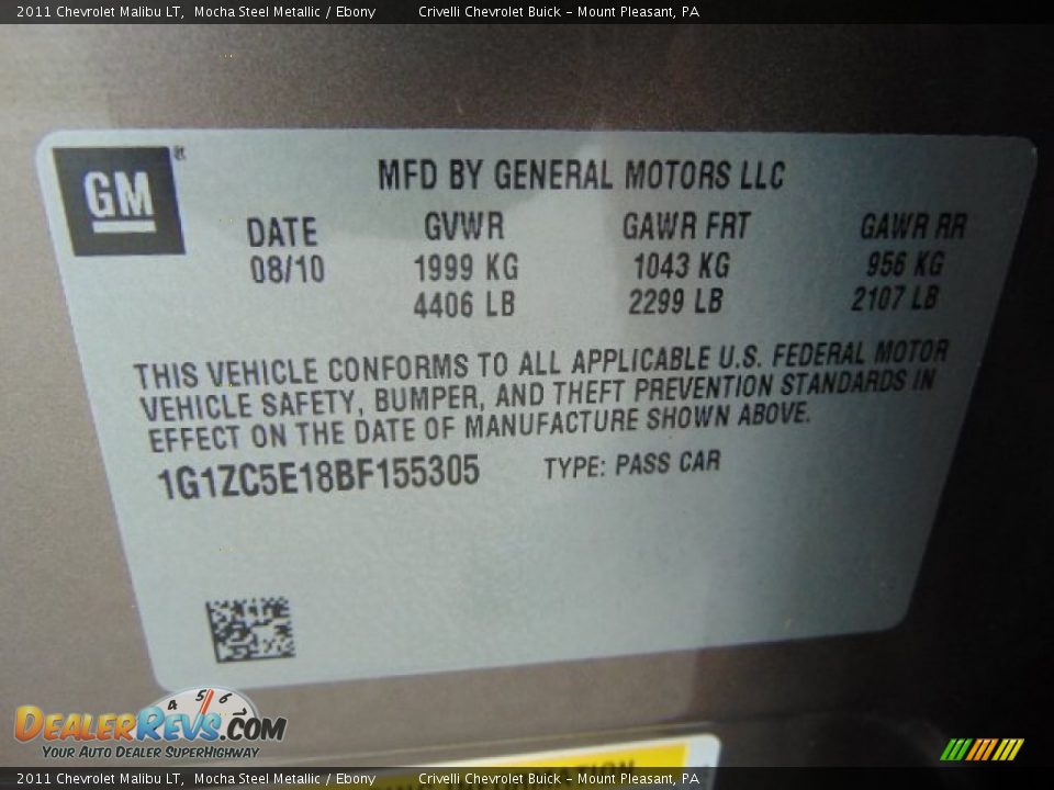 2011 Chevrolet Malibu LT Mocha Steel Metallic / Ebony Photo #33
