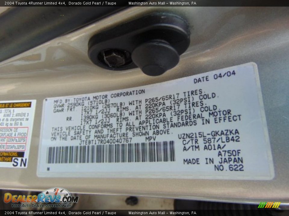 2004 Toyota 4Runner Limited 4x4 Dorado Gold Pearl / Taupe Photo #19