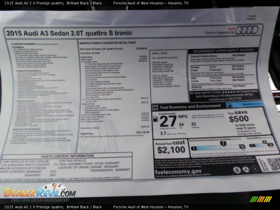 2015 Audi A3 2.0 Prestige quattro Window Sticker Photo #30