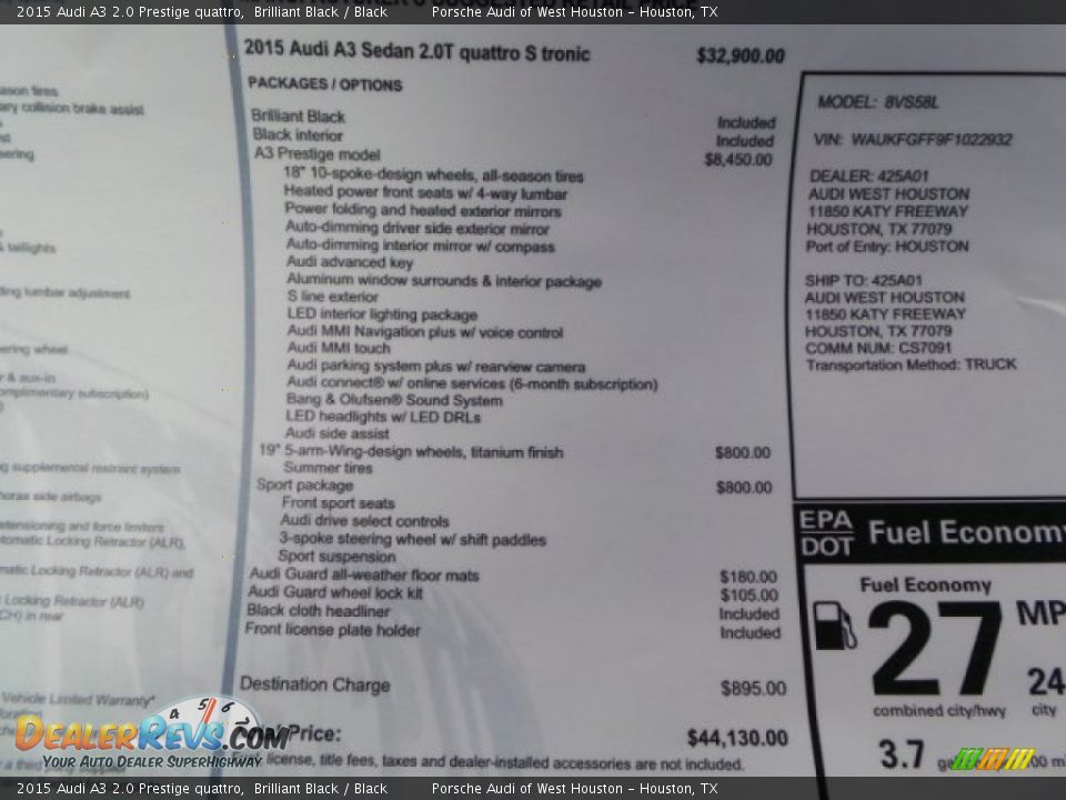 2015 Audi A3 2.0 Prestige quattro Window Sticker Photo #31