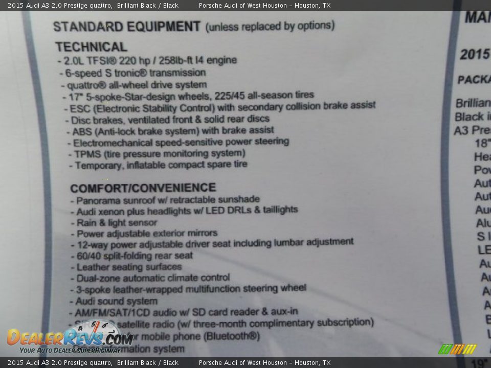 2015 Audi A3 2.0 Prestige quattro Window Sticker Photo #32