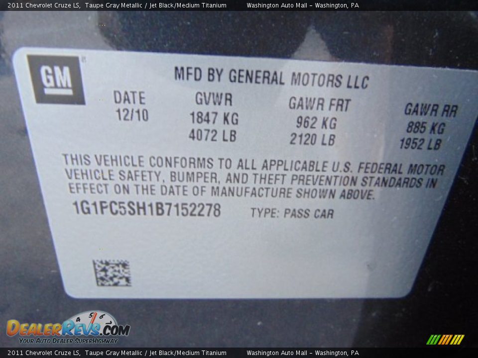 2011 Chevrolet Cruze LS Taupe Gray Metallic / Jet Black/Medium Titanium Photo #19