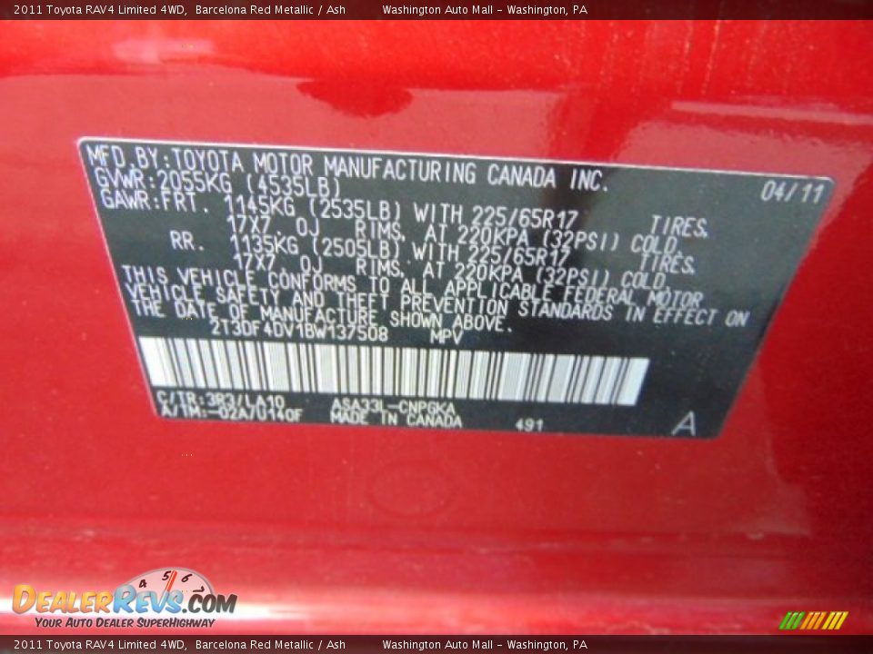 2011 Toyota RAV4 Limited 4WD Barcelona Red Metallic / Ash Photo #19