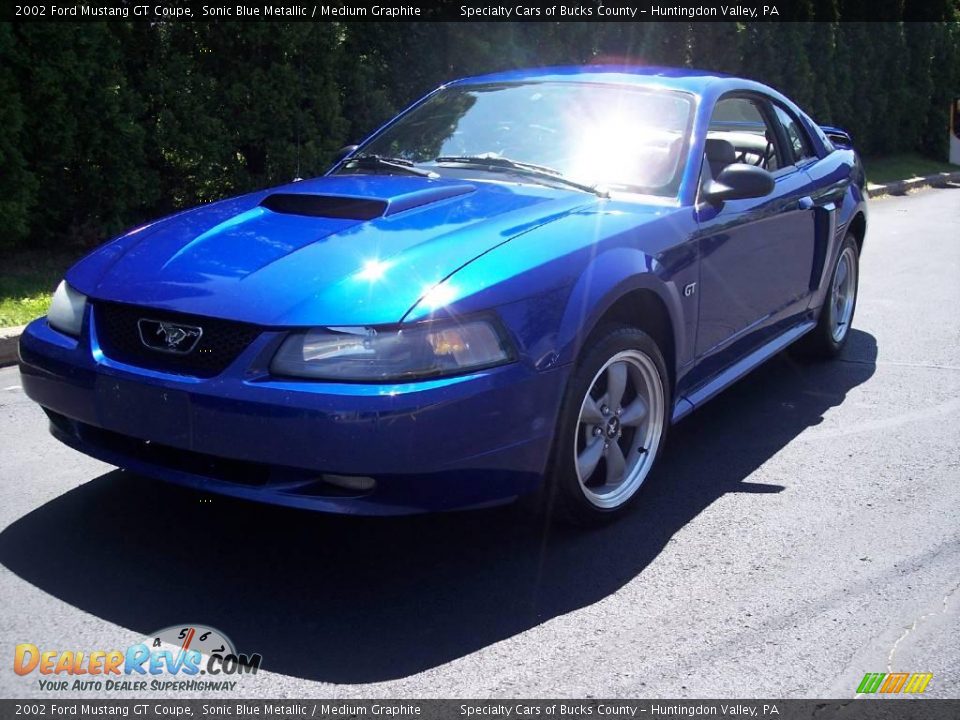 2002 Ford Mustang GT Coupe Sonic Blue Metallic / Medium Graphite Photo #1