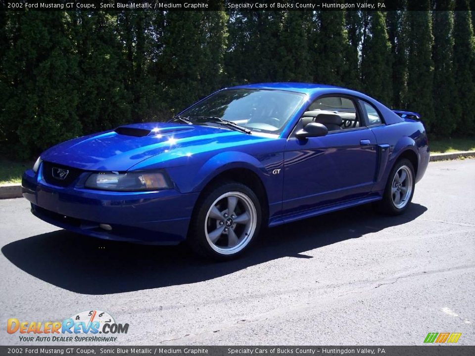 2002 Ford Mustang GT Coupe Sonic Blue Metallic / Medium Graphite Photo #3