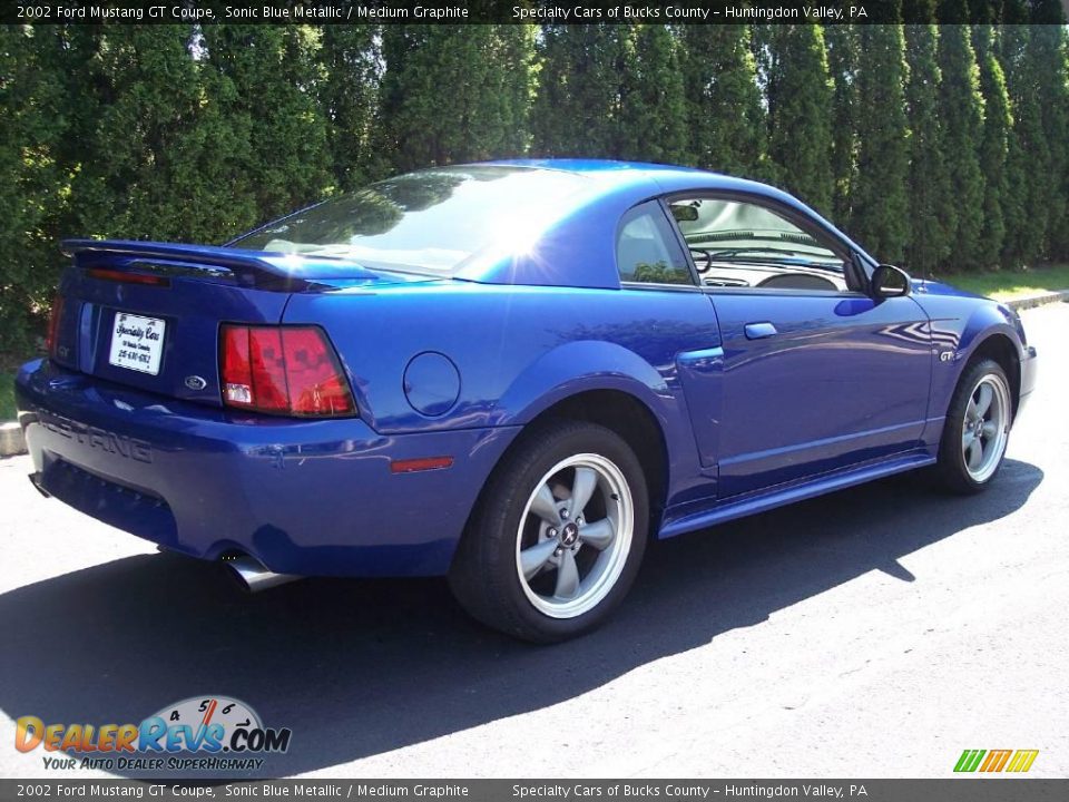 2002 Ford Mustang GT Coupe Sonic Blue Metallic / Medium Graphite Photo #13