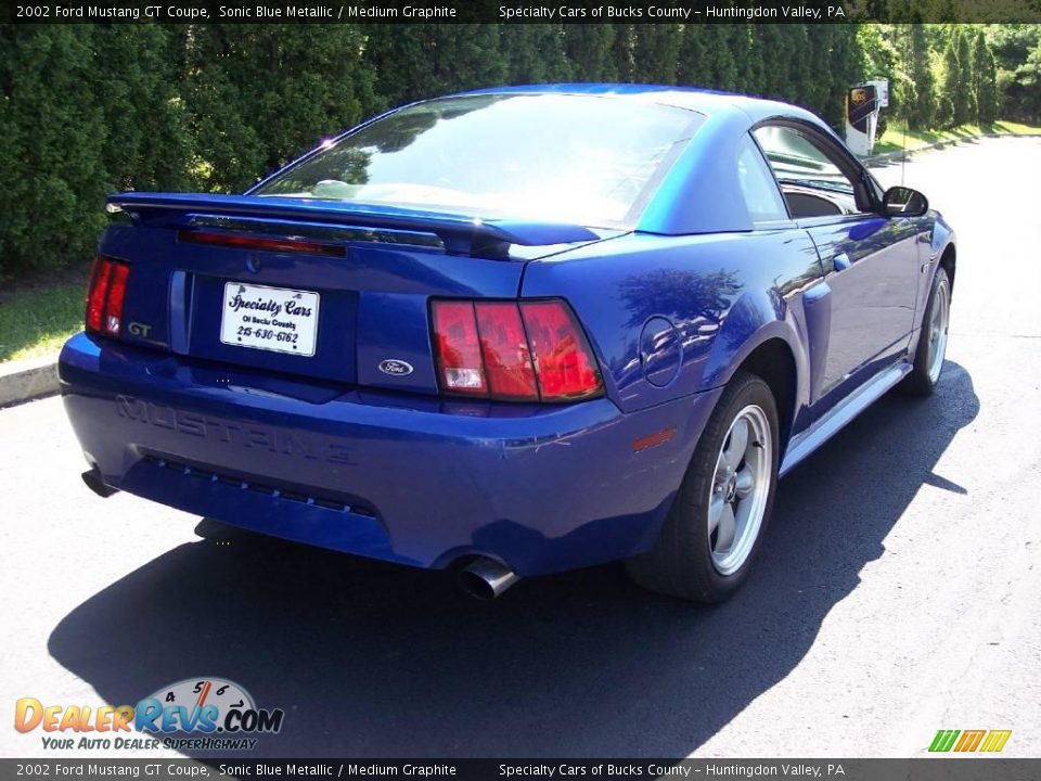 2002 Ford Mustang GT Coupe Sonic Blue Metallic / Medium Graphite Photo #14