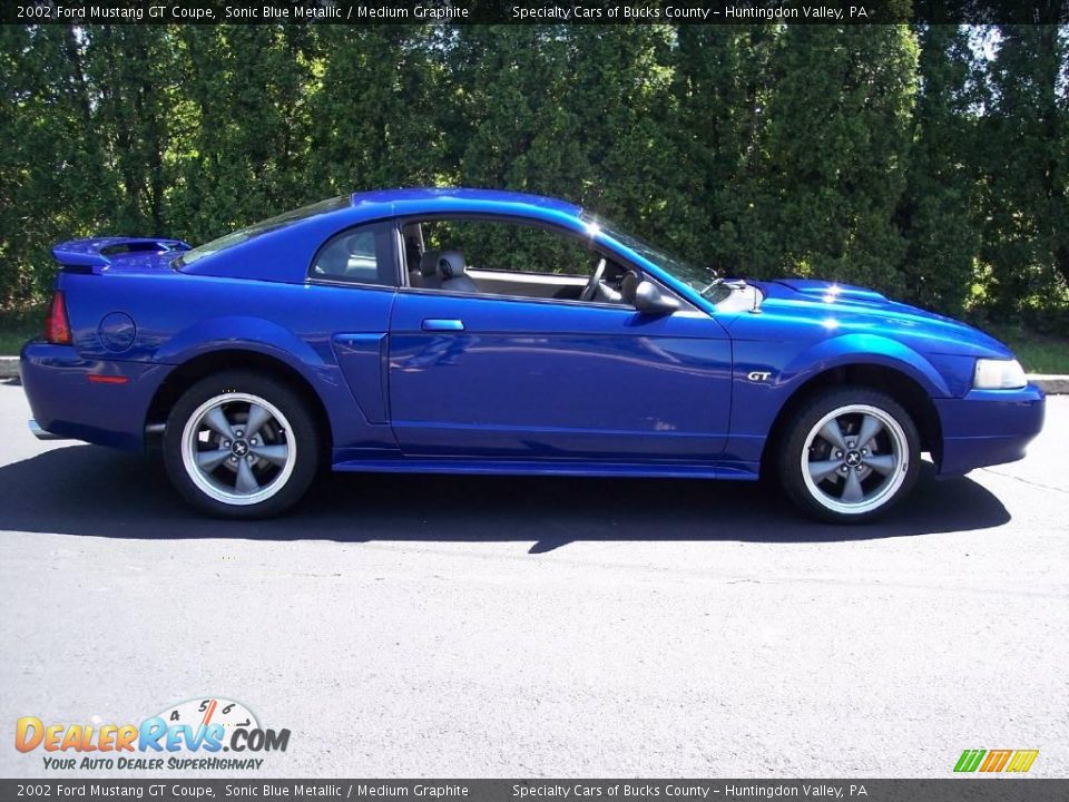 2002 Ford Mustang GT Coupe Sonic Blue Metallic / Medium Graphite Photo #20