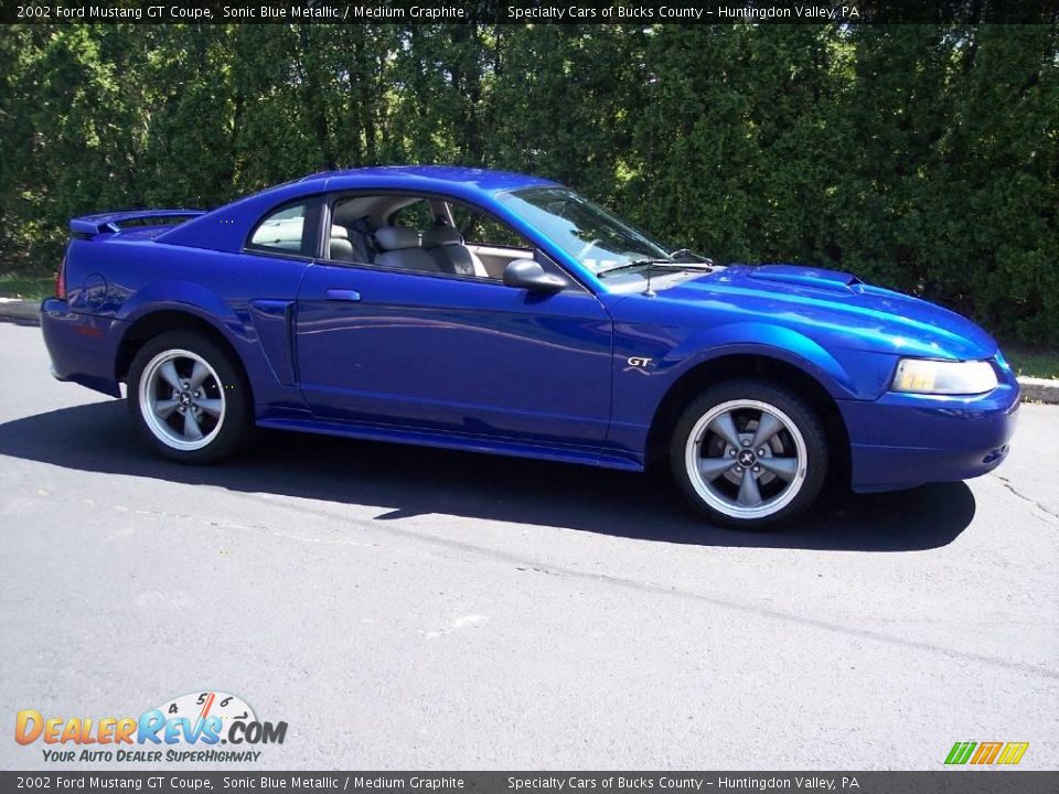 2002 Ford Mustang GT Coupe Sonic Blue Metallic / Medium Graphite Photo #21