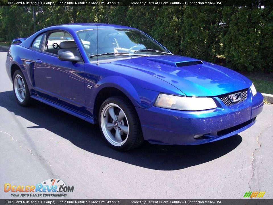 2002 Ford Mustang GT Coupe Sonic Blue Metallic / Medium Graphite Photo #22