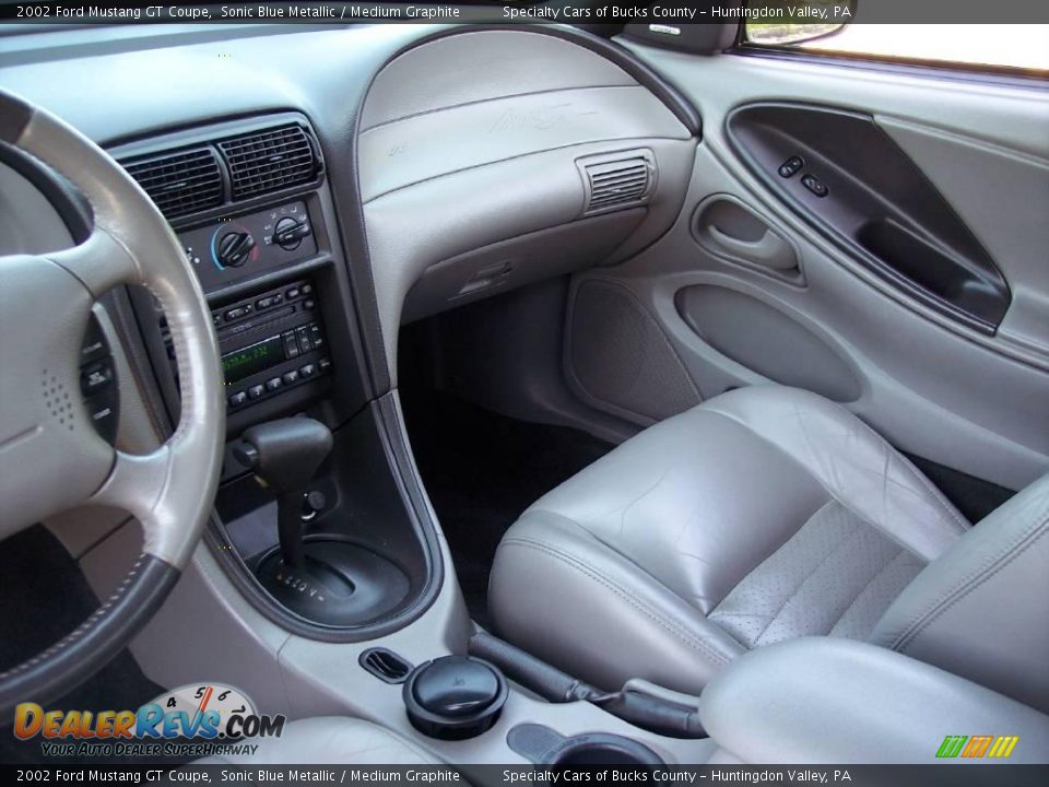 2002 Ford Mustang GT Coupe Sonic Blue Metallic / Medium Graphite Photo #34