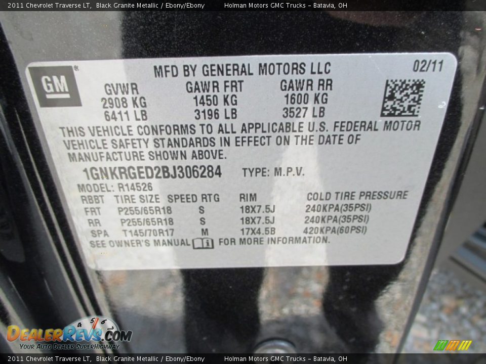 2011 Chevrolet Traverse LT Black Granite Metallic / Ebony/Ebony Photo #4