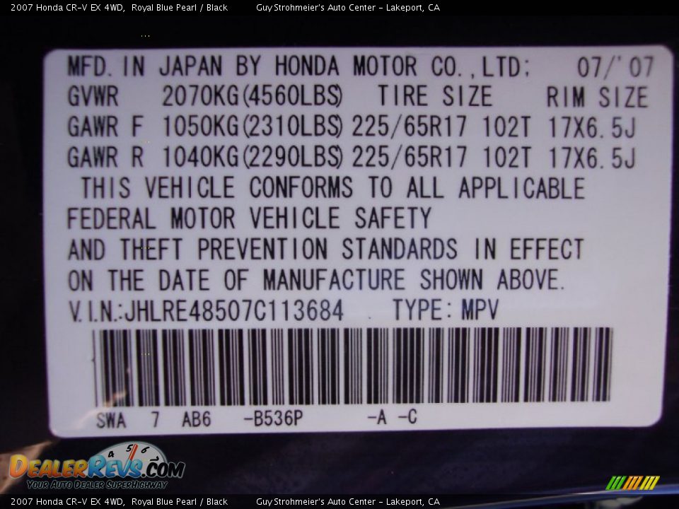 2007 Honda CR-V EX 4WD Royal Blue Pearl / Black Photo #26