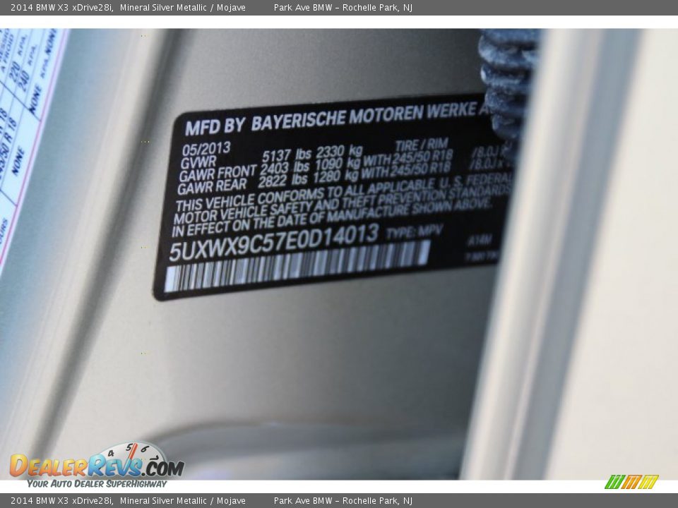 2014 BMW X3 xDrive28i Mineral Silver Metallic / Mojave Photo #33