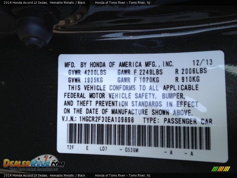 2014 Honda Accord LX Sedan Hematite Metallic / Black Photo #15