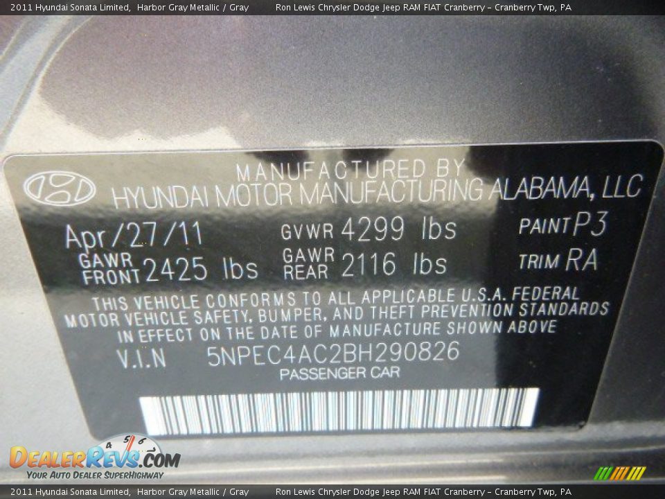2011 Hyundai Sonata Limited Harbor Gray Metallic / Gray Photo #20