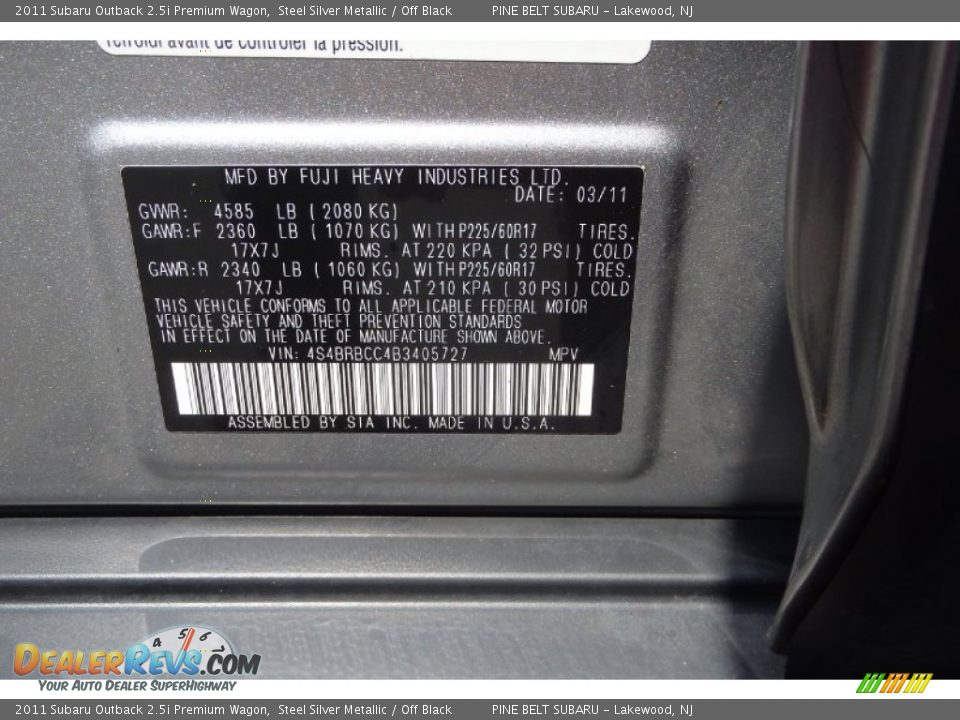 2011 Subaru Outback 2.5i Premium Wagon Steel Silver Metallic / Off Black Photo #27