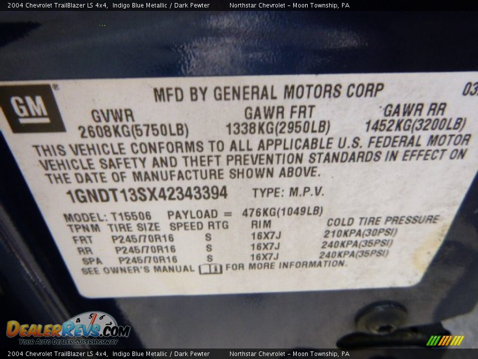 2004 Chevrolet TrailBlazer LS 4x4 Indigo Blue Metallic / Dark Pewter Photo #14