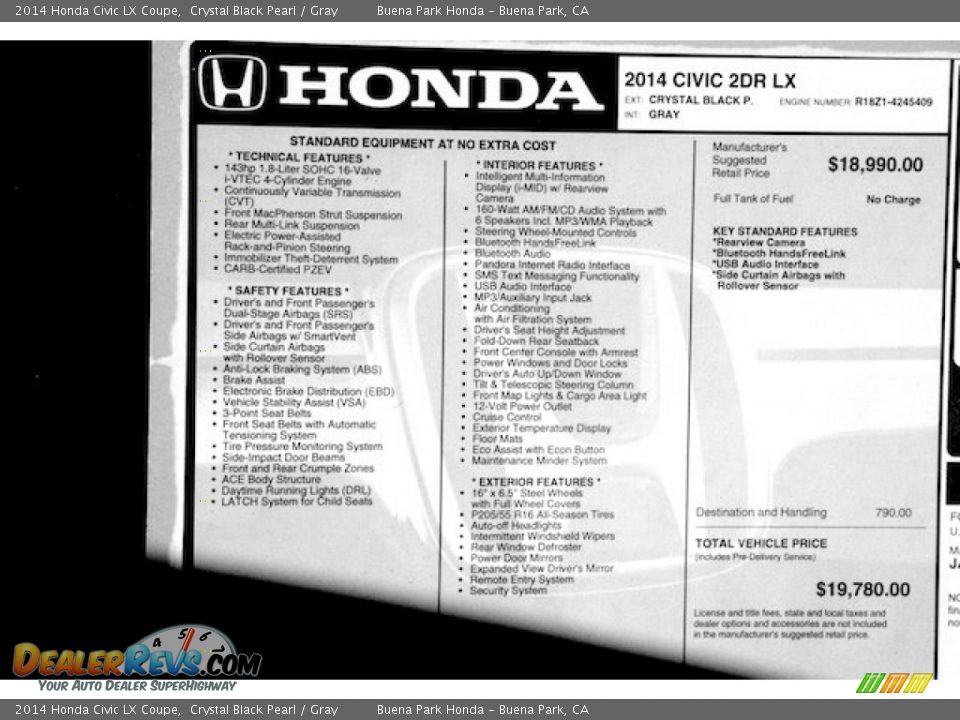 2014 Honda Civic LX Coupe Crystal Black Pearl / Gray Photo #16