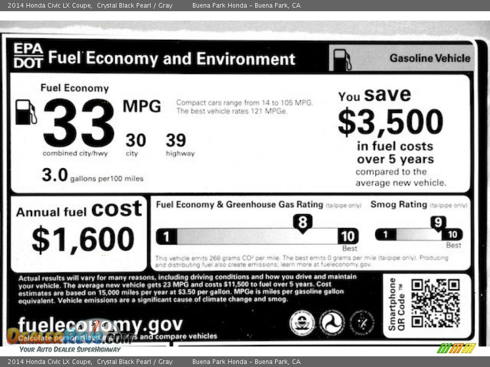 2014 Honda Civic LX Coupe Crystal Black Pearl / Gray Photo #17