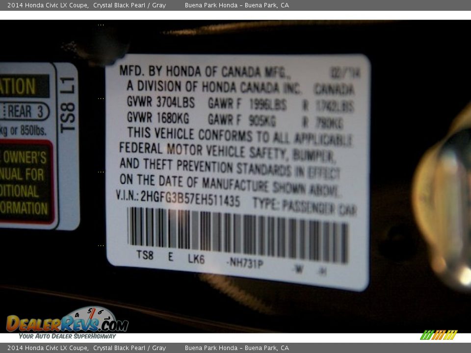 2014 Honda Civic LX Coupe Crystal Black Pearl / Gray Photo #18